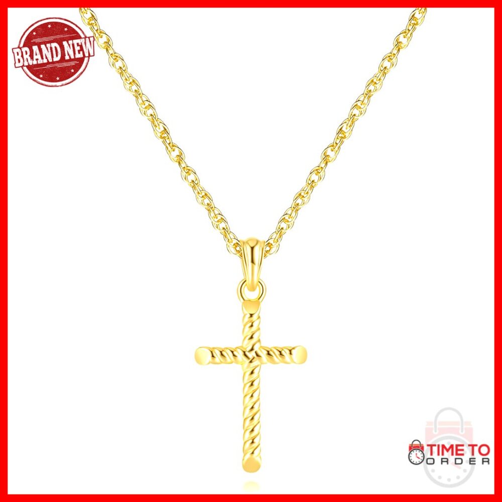 Gold Cross Pendant Necklace Twisted Rope Design Singapore Chain Minimal Elegant